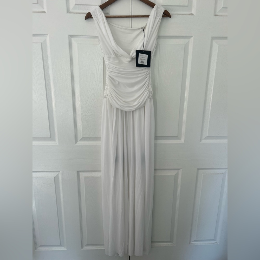 NWT white Norma Kamali Tara palazzo jumper. Never worn, size XS